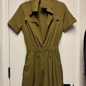 Olive Green Short Sleeve Jumpsuit